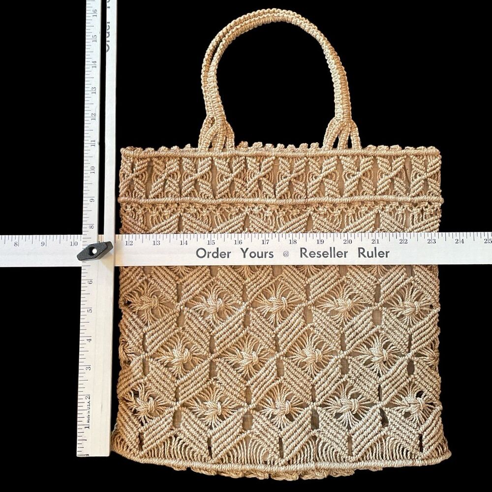 Macame Jute Boho Organic Lined Textured Handles Bag Vintage - Picture 9 of 9